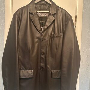 NWOT Men's Vintage Excelled Dk Brown Leather Blazer/Jacket Notch Collar,Size LT